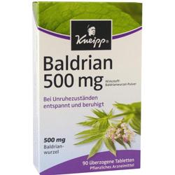 Packung Baldrian-Tabletten mit 500 mg zur Beruhigung bei Unruhe.