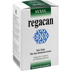 Weiße Packung mit der Aufschrift "regacan" und einem blauen Muster.