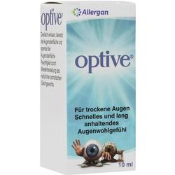 Eine Verpackung von Augentropfen der Marke Optive für trockene Augen.