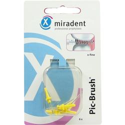 Verpackung mit gelben Interdentalbürsten zur Zahnreinigung.