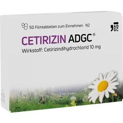 Eine Medikamentenverpackung für Cetirizin ADGC mit einer Blume auf der Vorderseite.