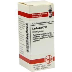 Eine Packung homöopathisches Arzneimittel namens "Lachesis C 30".