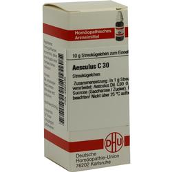 Eine Verpackung von homöopathischen Streukügelchen namens Aesculus C 30.