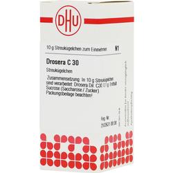 Eine Packung homöopathische Streukügelchen von Drosera C 30.