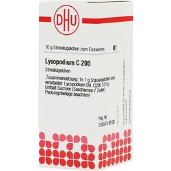Weiße Packung von DHU mit Lycopodium C 200 Streukügelchen.