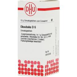 Eine Schachtel mit Okoubaka D6 Streukügelchen für die Einnahme.