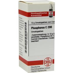 Weiße Verpackung eines homöopathischen Mittels mit der Aufschrift "Phosphorus C 200".