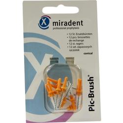 Verpackung mit orangefarbenen Ersatzbürsten für die Zahnzwischenräume.