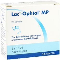 Verpackung von Augentropfen zur Befeuchtung, mit der Aufschrift "Lac-Ophtal MP".