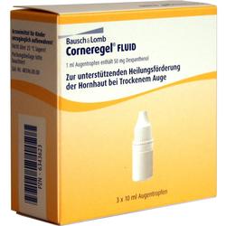 Gelbe Packung mit Augentropfen zur Heilung bei trockenen Augen.