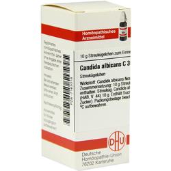 Packung homöopathischer Streukügelchen "Candida albicans C 30" von DHU.