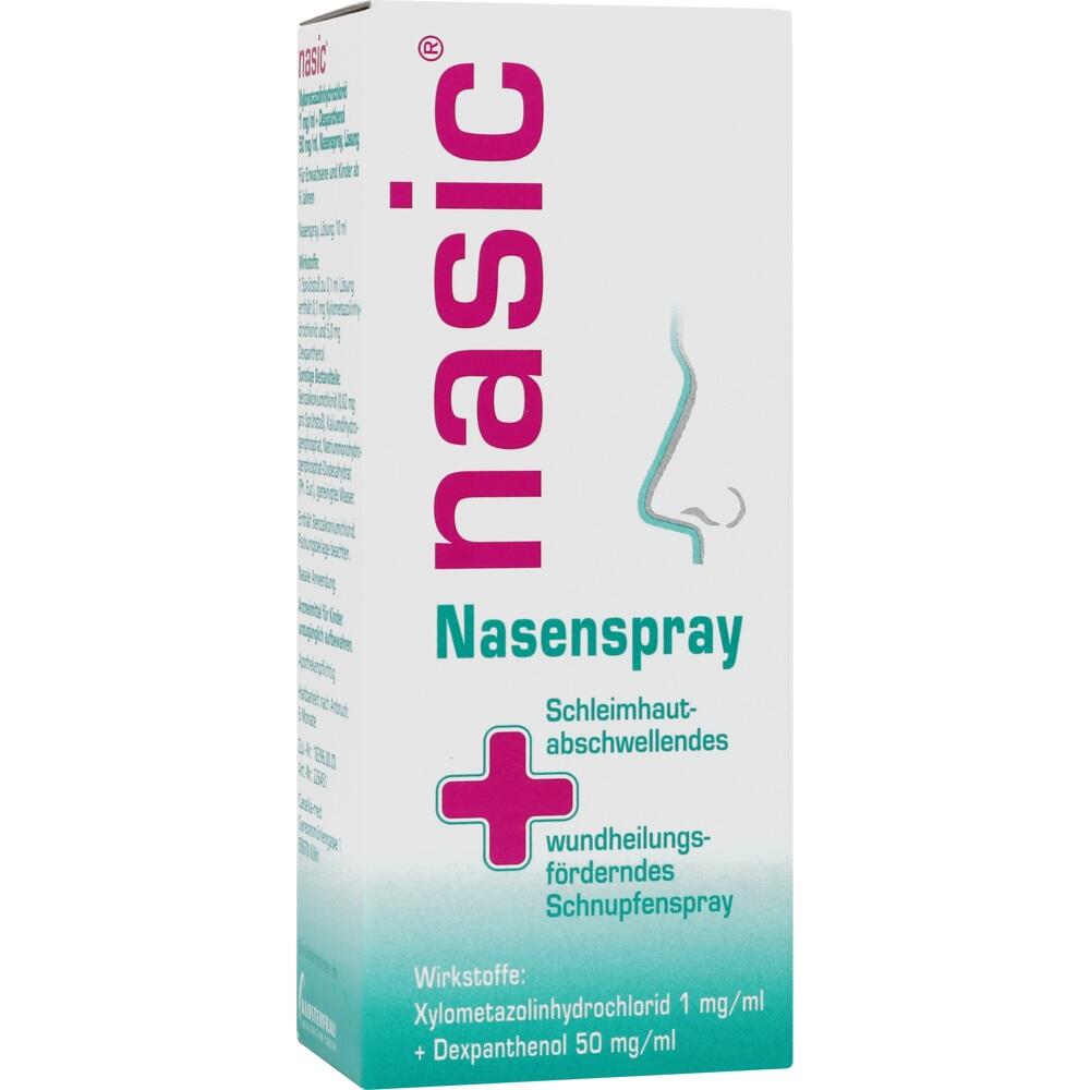 Eine Verpackung für Nasenspray der Marke "nasic".